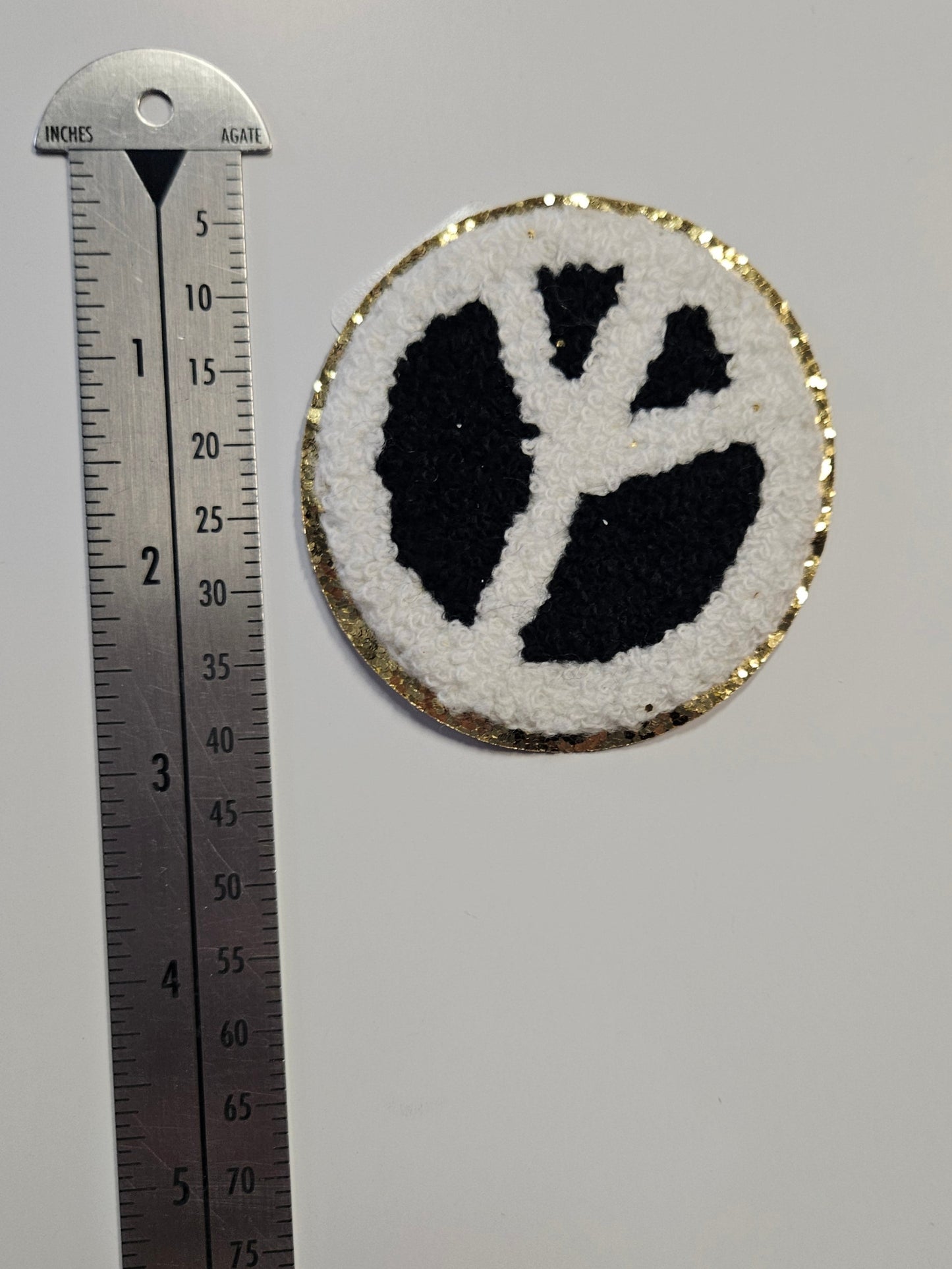 Iron On Patch - Black and White Peace Sign