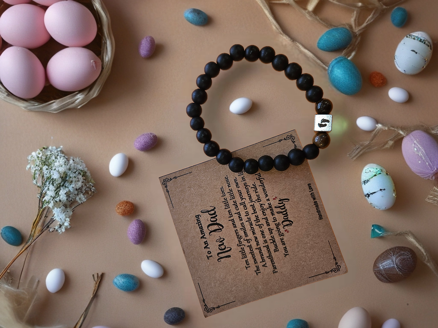 Baby Footprint Beaded Bracelet - Black